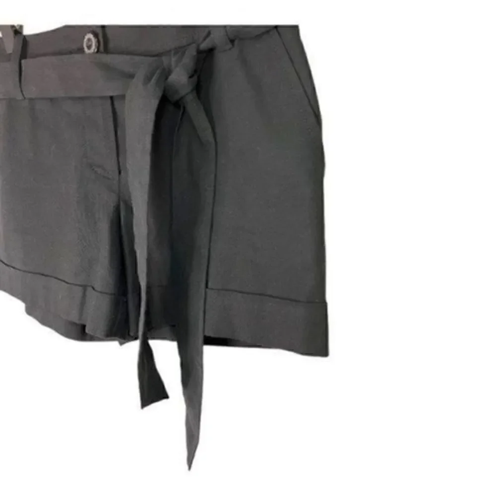 Trina Turk Linen Cotton Blend Cuffed Linen Shorts w/Belt  2 Black - Picture 8 of 12